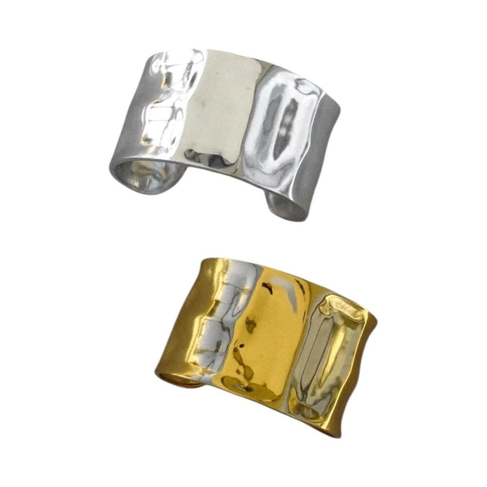 Hammered Texture18K Gold PVD Plated Stainless Steel Wide Cuff Bracelet